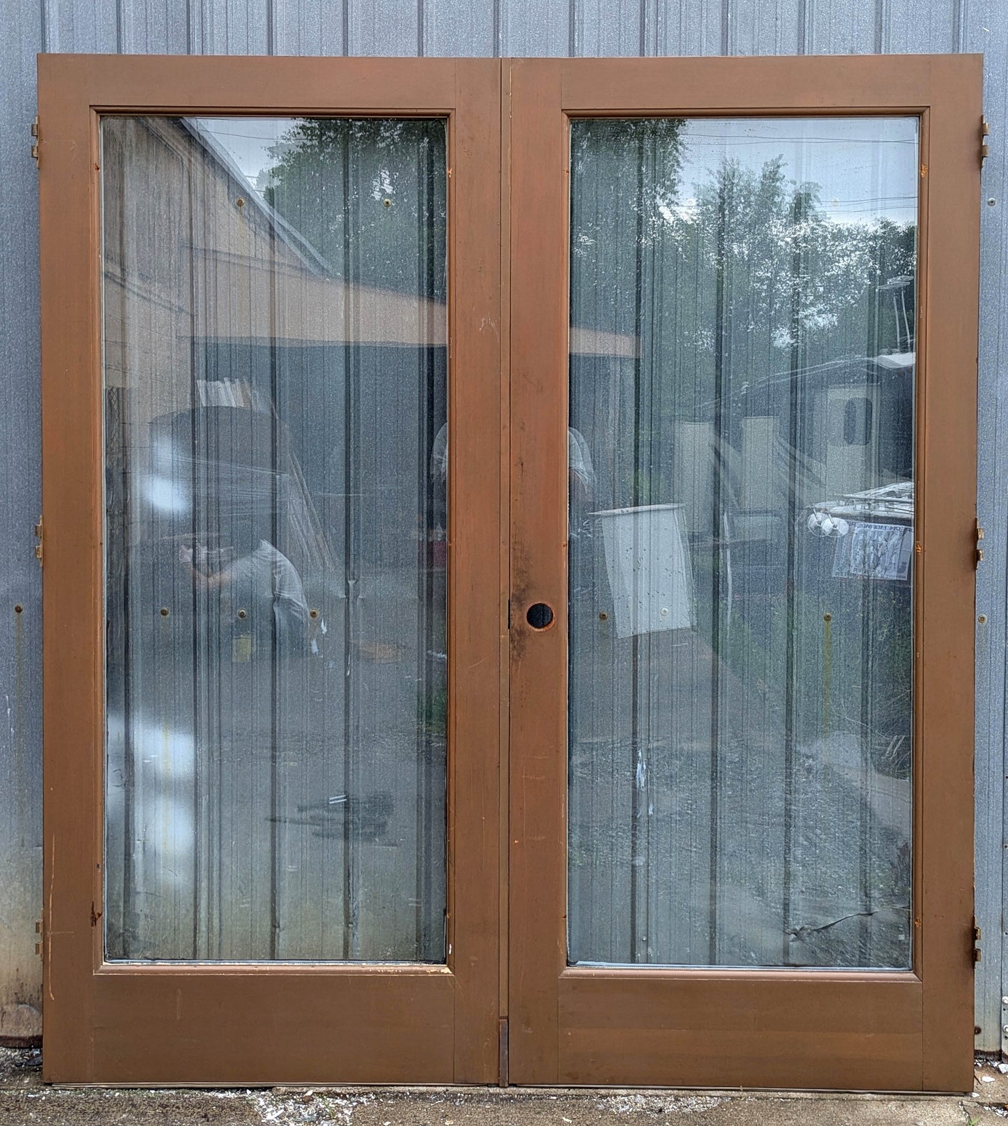 Pair 72"x80"x1.75" Vintage Old SOLID Wooden Wood Exterior Front Entry Doors Full length Double Pane Insulated Window