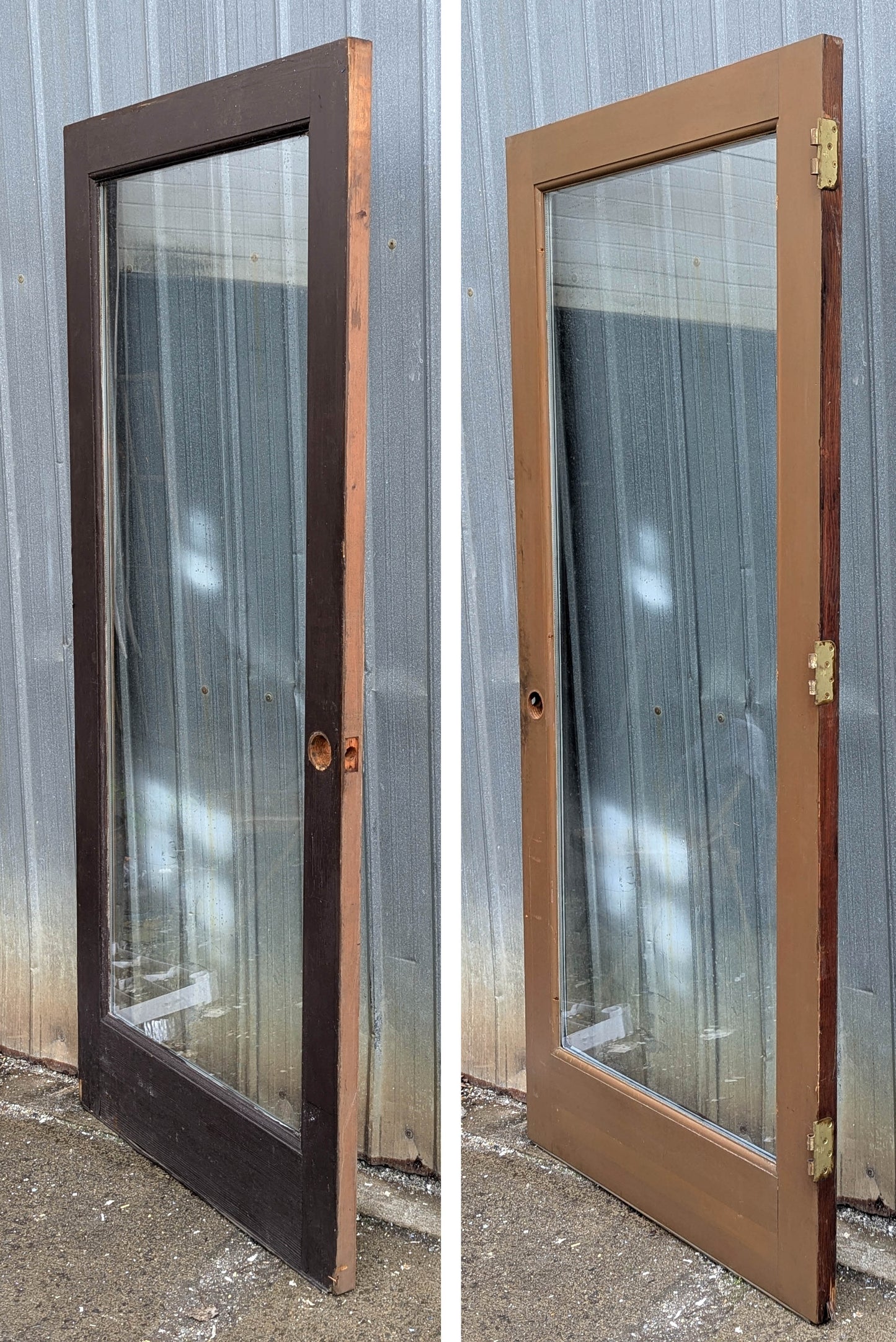 Pair 72"x80"x1.75" Vintage Old SOLID Wooden Wood Exterior Front Entry Doors Full length Double Pane Insulated Window