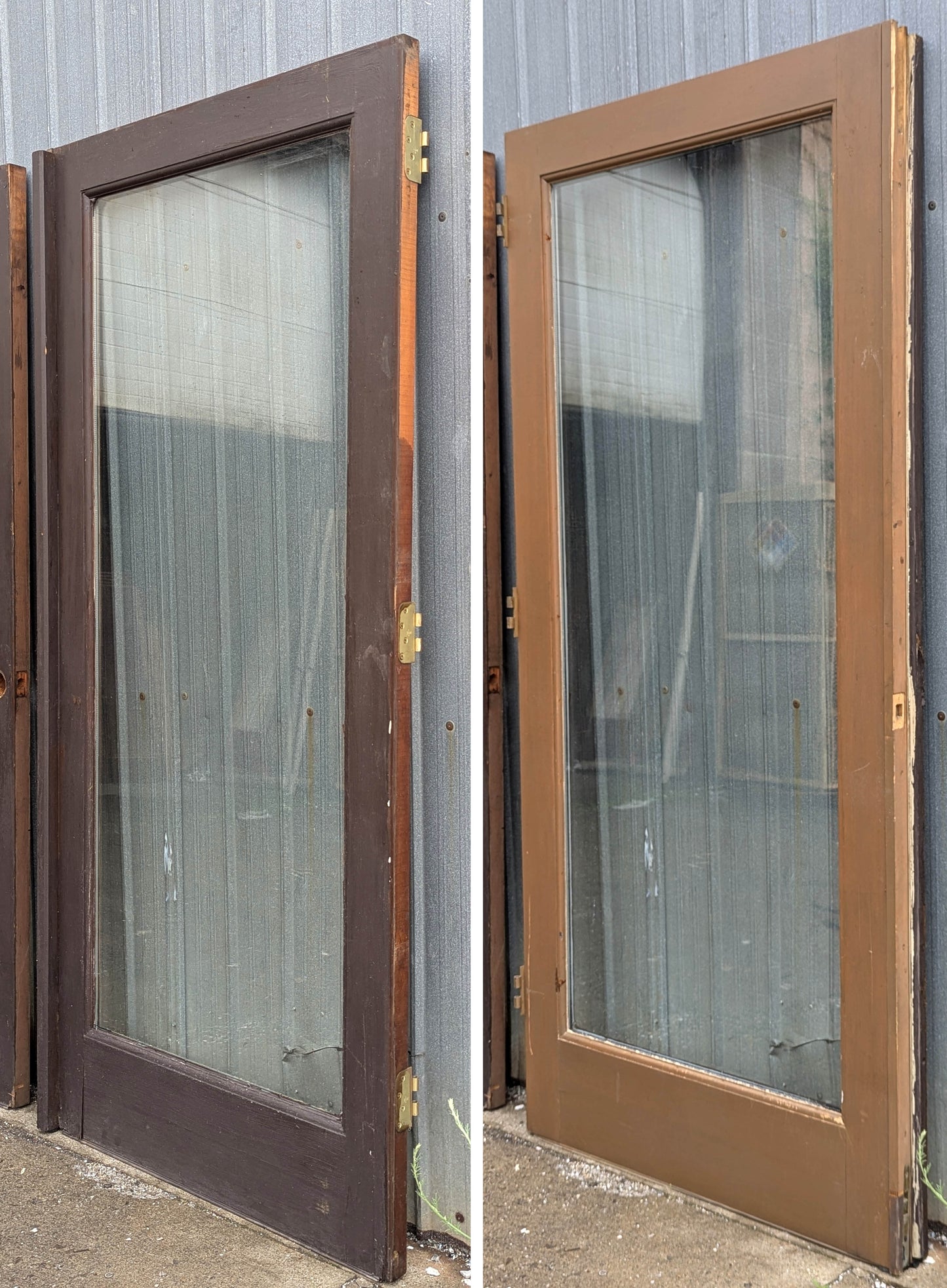 Pair 72"x80"x1.75" Vintage Old SOLID Wooden Wood Exterior Front Entry Doors Full length Double Pane Insulated Window
