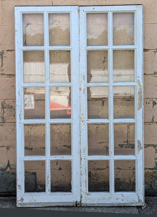 Pair of 39"x69"x1.75" Antique Vintage Old Reclaimed Salvaged SOLID Wood Wooden Exterior Casement Windows Pantry French Doors 20 Glass Lites Panes