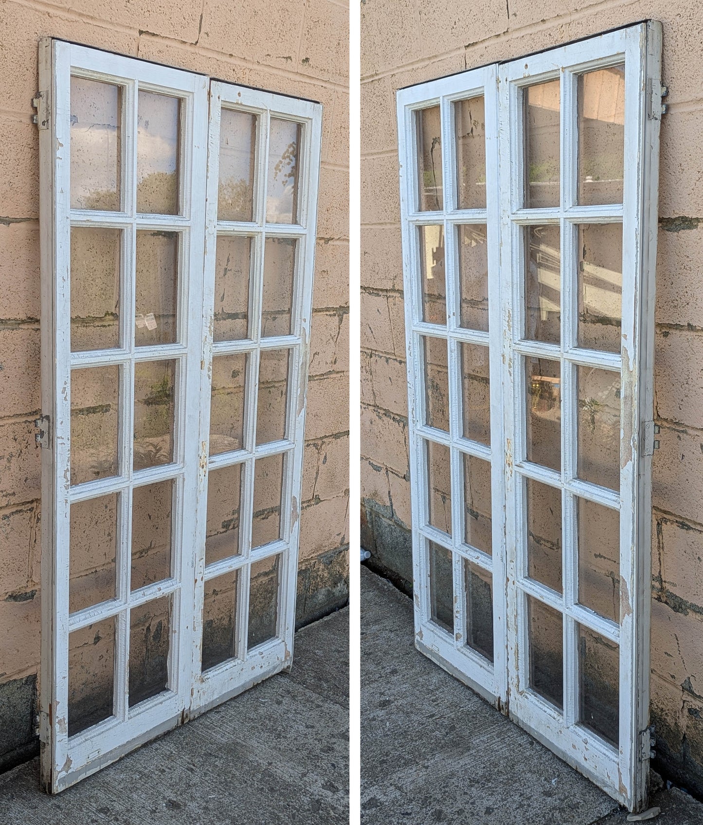 Pair of 39"x69"x1.75" Antique Vintage Old Reclaimed Salvaged SOLID Wood Wooden Exterior Casement Windows Pantry French Doors 20 Glass Lites Panes