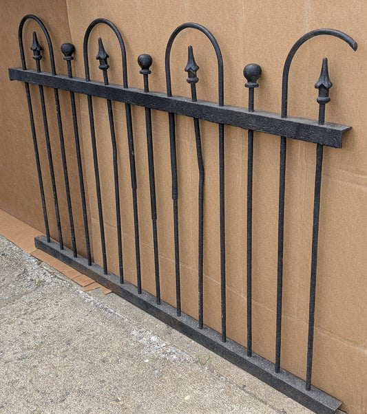 57"x36" Antique Vintage Old Reclaimed Salvaged Picket Spade Steeple Ball Finial Arch Iron Metal Fence Fencing Panel Section Garden