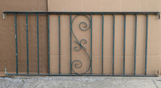 60"x25" Antique Vintage Old Reclaimed Salvaged Iron Steel Metal Porch Balcony Hand Rail Handrail Fence Fencing Panel Section Garden