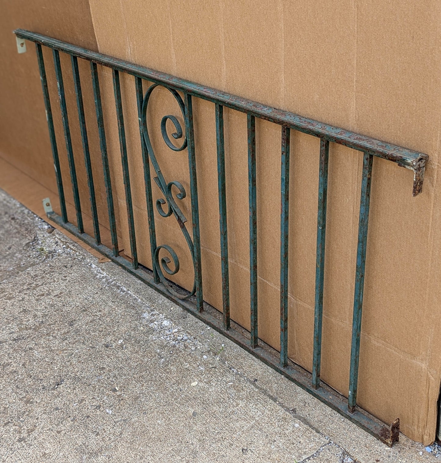 60"x25" Antique Vintage Old Reclaimed Salvaged Iron Steel Metal Porch Balcony Hand Rail Handrail Fence Fencing Panel Section Garden