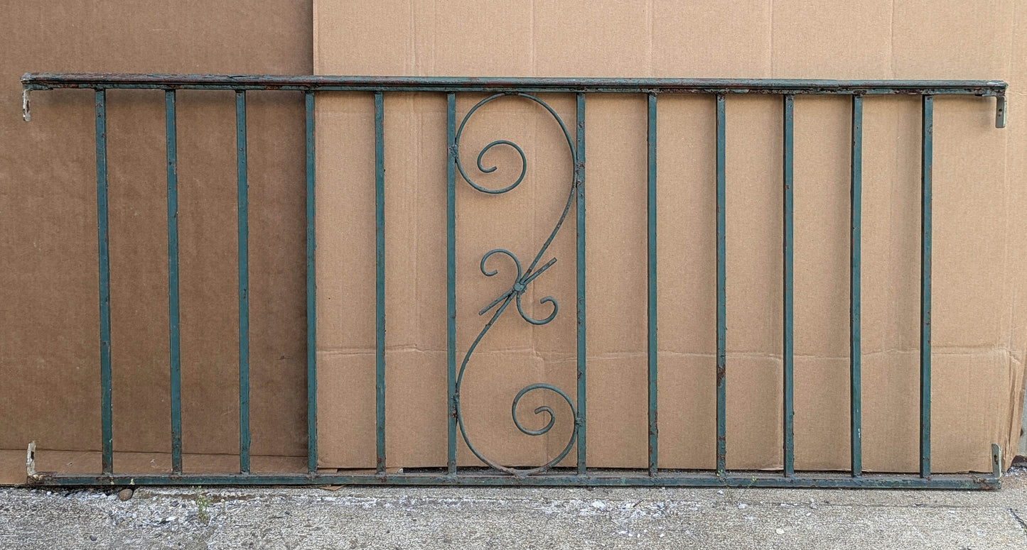 60"x25" Antique Vintage Old Reclaimed Salvaged Iron Steel Metal Porch Balcony Hand Rail Handrail Fence Fencing Panel Section Garden