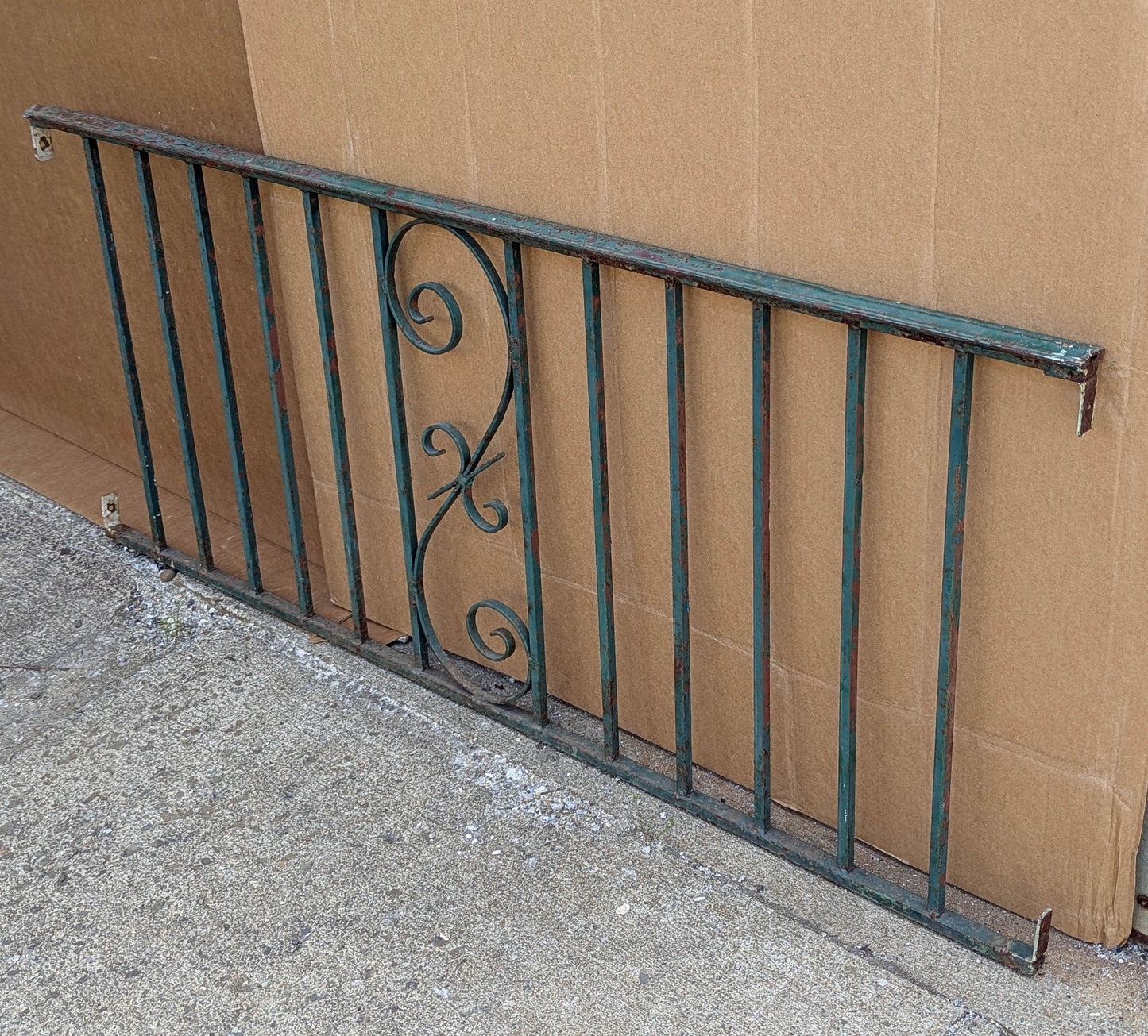 60"x25" Antique Vintage Old Reclaimed Salvaged Iron Steel Metal Porch Balcony Hand Rail Handrail Fence Fencing Panel Section Garden