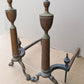 22"H Pair Antique Vintage Old "Rostland W L" Brass Cast Iron Federal Style Fireplace Andirons Firedogs Log Holders