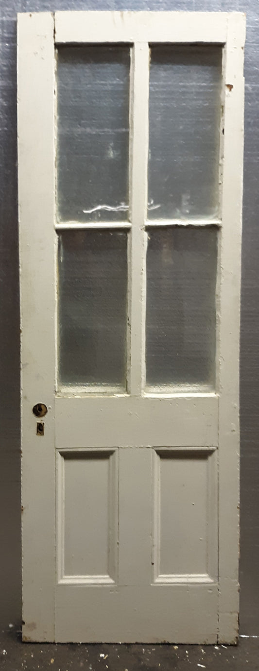 26x79x1.5" Antique Vintage Old Reclaimed Salvaged Wood Wooden Exterior Entry Door Window Wavy Glass