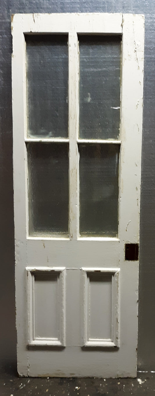 26x79x1.5" Antique Vintage Old Reclaimed Salvaged Wood Wooden Exterior Entry Door Window Wavy Glass