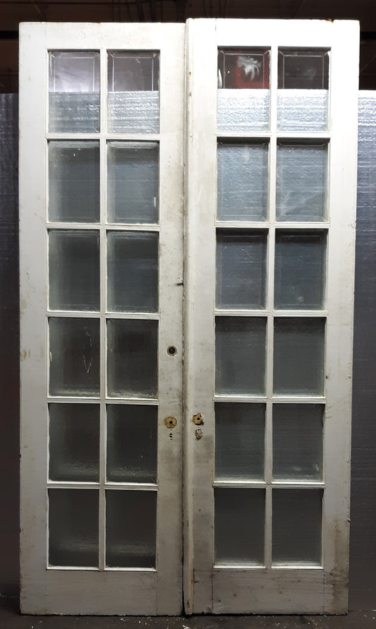 60"x107.5"x1.5" Pair Antique Vintage Old Reclaimed Salvaged French Double Exterior Wood Wooden Doors Windows Glass
