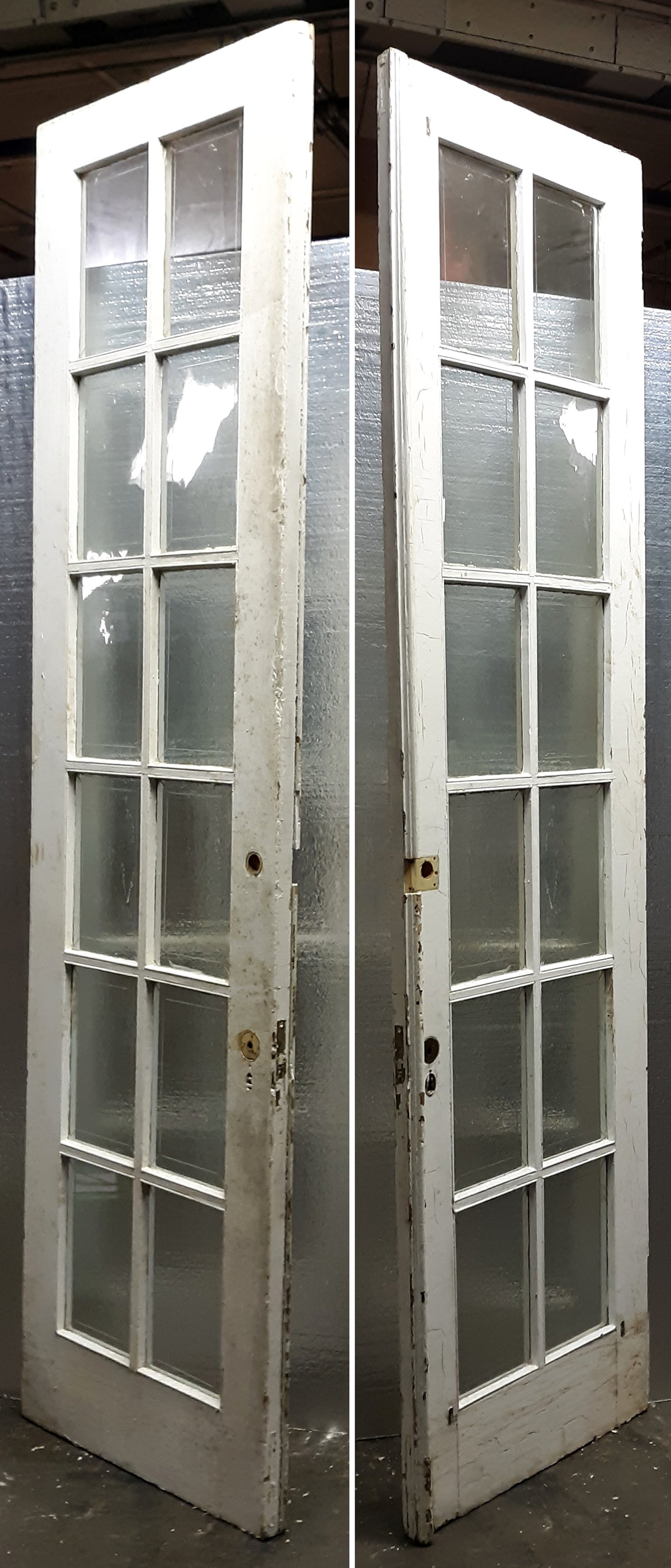 60"x107.5"x1.5" Pair Antique Vintage Old Reclaimed Salvaged French Double Exterior Wood Wooden Doors Windows Glass
