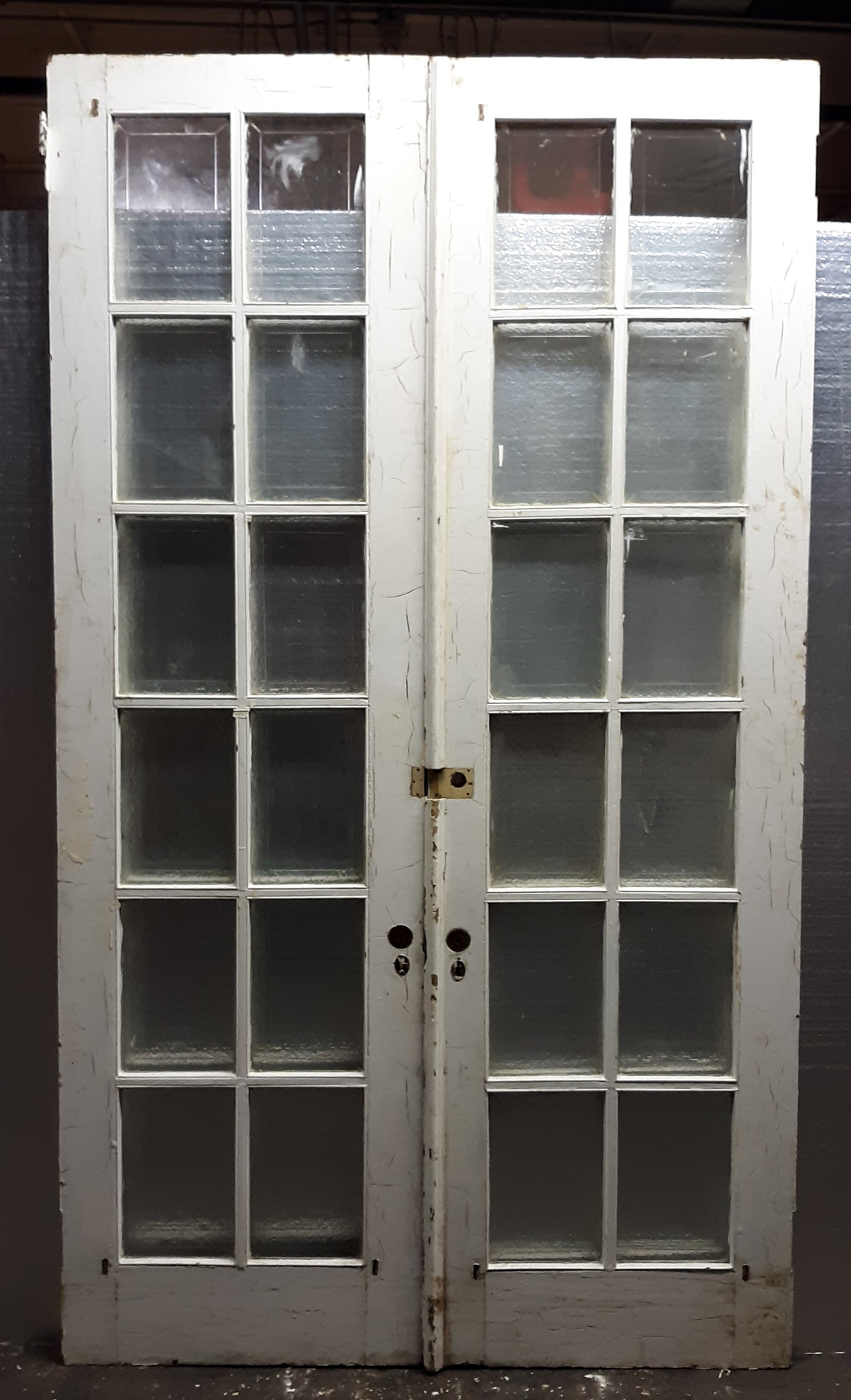 60"x107.5"x1.5" Pair Antique Vintage Old Reclaimed Salvaged French Double Exterior Wood Wooden Doors Windows Glass