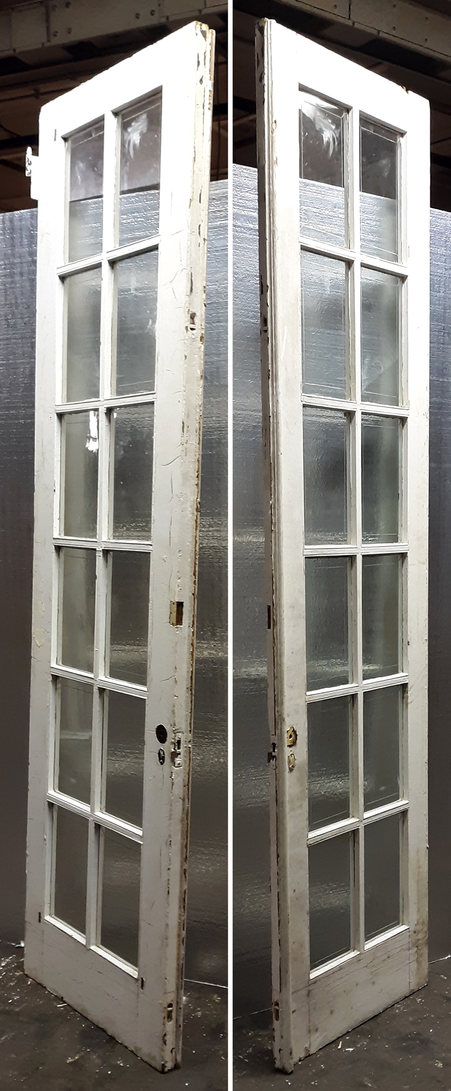 60"x107.5"x1.5" Pair Antique Vintage Old Reclaimed Salvaged French Double Exterior Wood Wooden Doors Windows Glass