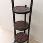 31"H Vintage Old Mahogany Wood Wooden Floral Carved 3 Tier Collapsible Freestanding Shelf Round Disc Circular Shelves Shelving Plant Stand