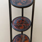 31"H Vintage Old Mahogany Wood Wooden Floral Carved 3 Tier Collapsible Freestanding Shelf Round Disc Circular Shelves Shelving Plant Stand