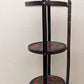 31"H Vintage Old Mahogany Wood Wooden Floral Carved 3 Tier Collapsible Freestanding Shelf Round Disc Circular Shelves Shelving Plant Stand