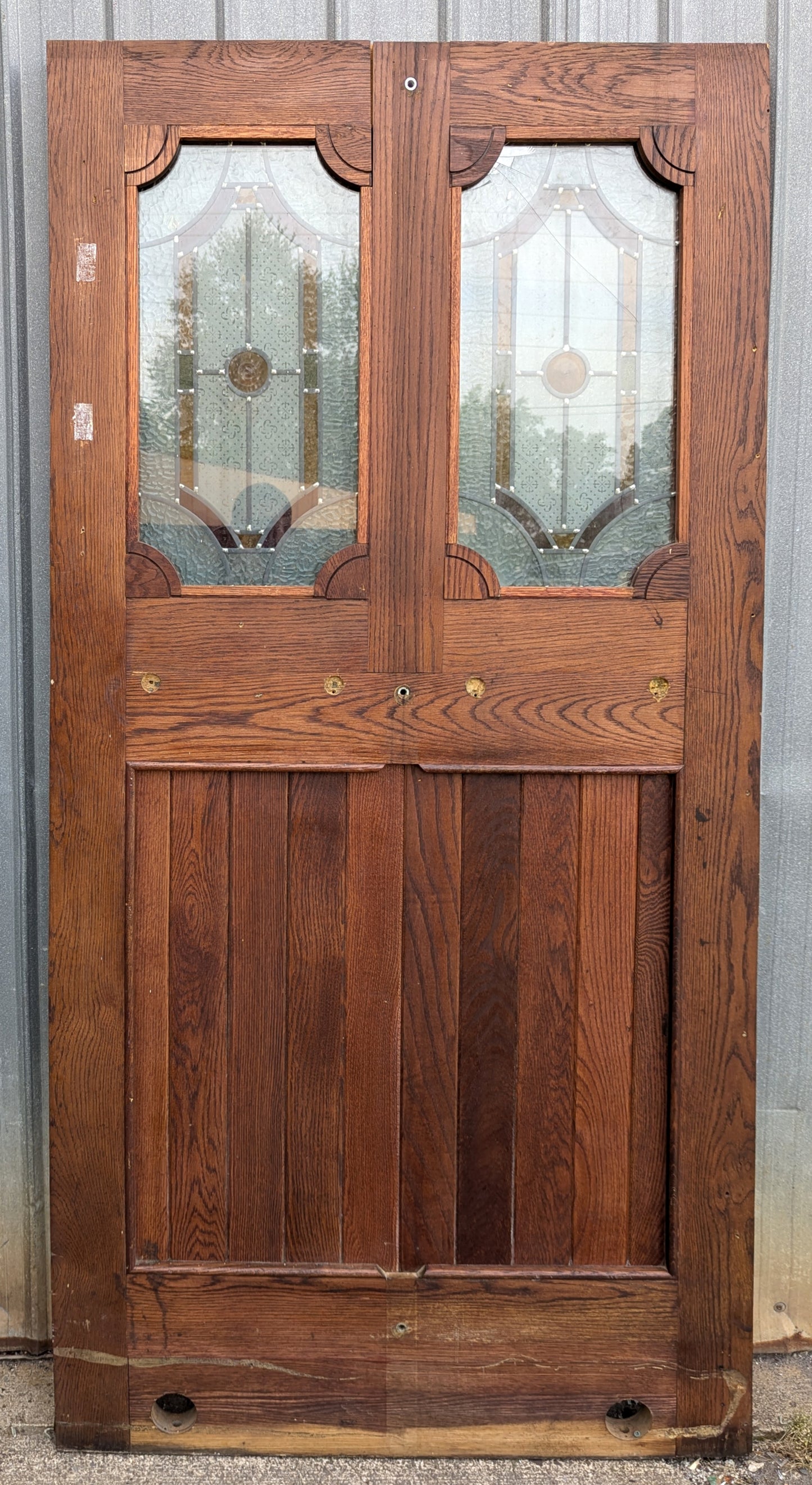 38"x78"x1.75" Vintage Old Salvaged Reclaimed SOLID Oak Room Divider Wall Panel Stained Glass Window