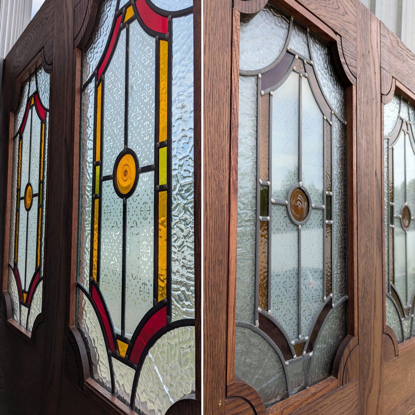 38"x78"x1.75" Vintage Old Salvaged Reclaimed SOLID Oak Room Divider Wall Panel Stained Glass Window