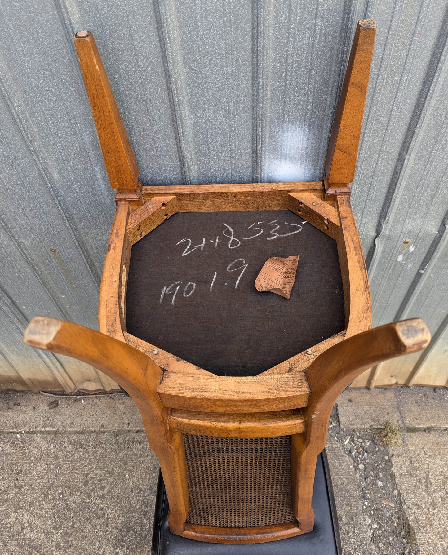 Pair Vintage Old American of Martinsville Wood Wooden Caned Back Side Dining Chair Vinyl Seat