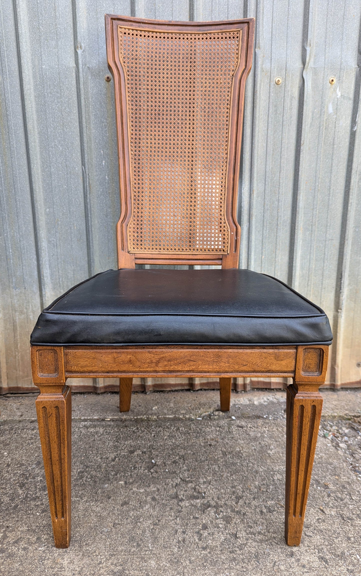 Pair Vintage Old American of Martinsville Wood Wooden Caned Back Side Dining Chair Vinyl Seat