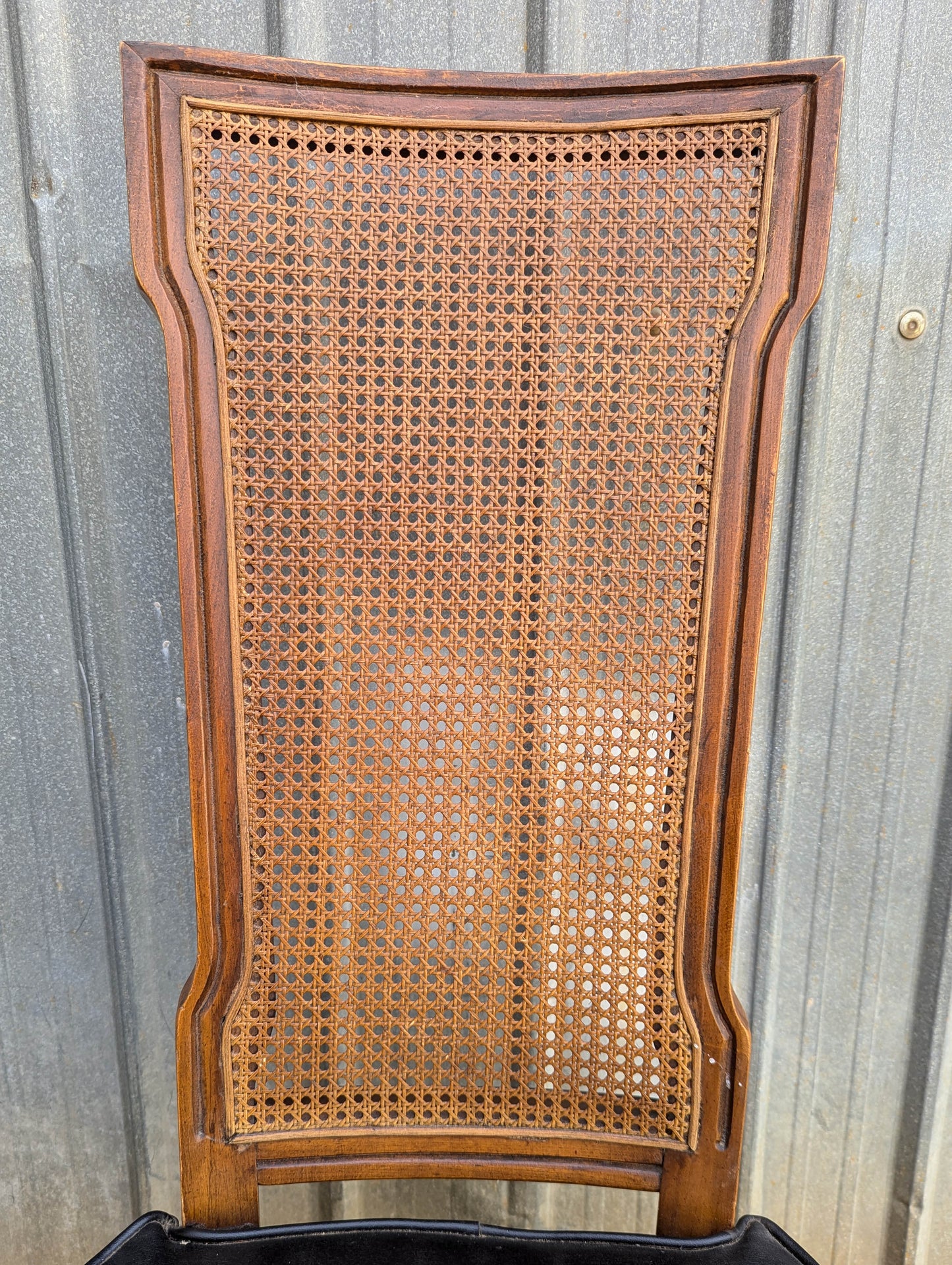 Pair Vintage Old American of Martinsville Wood Wooden Caned Back Side Dining Chair Vinyl Seat