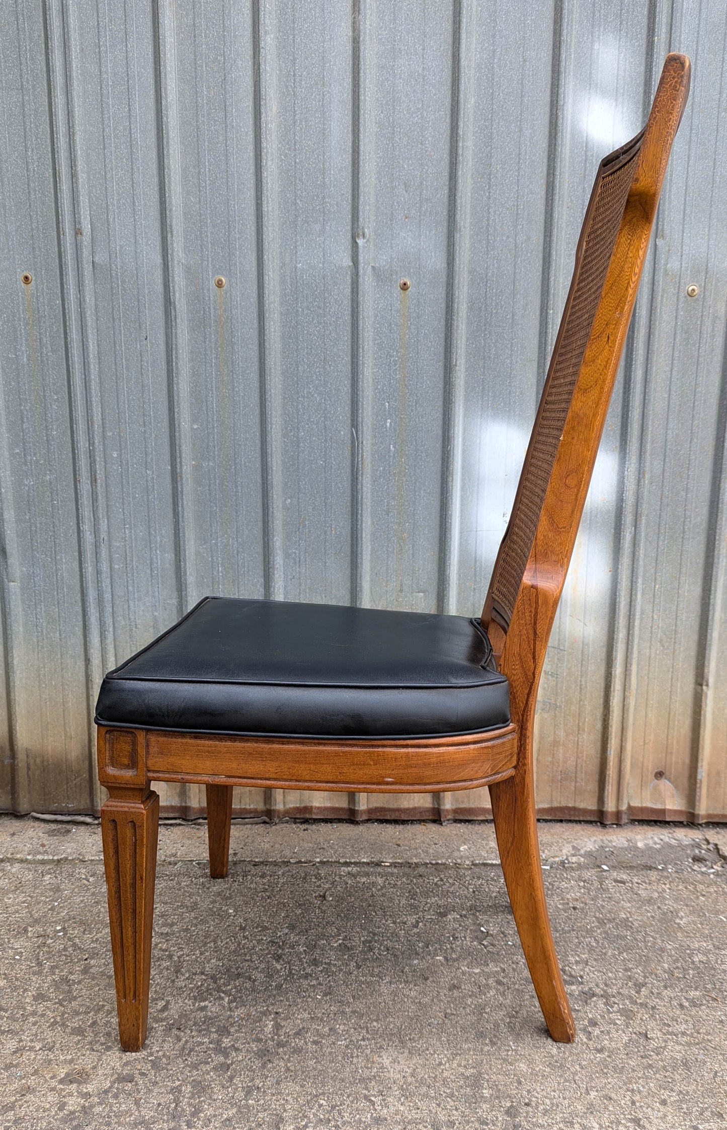 Pair Vintage Old American of Martinsville Wood Wooden Caned Back Side Dining Chair Vinyl Seat