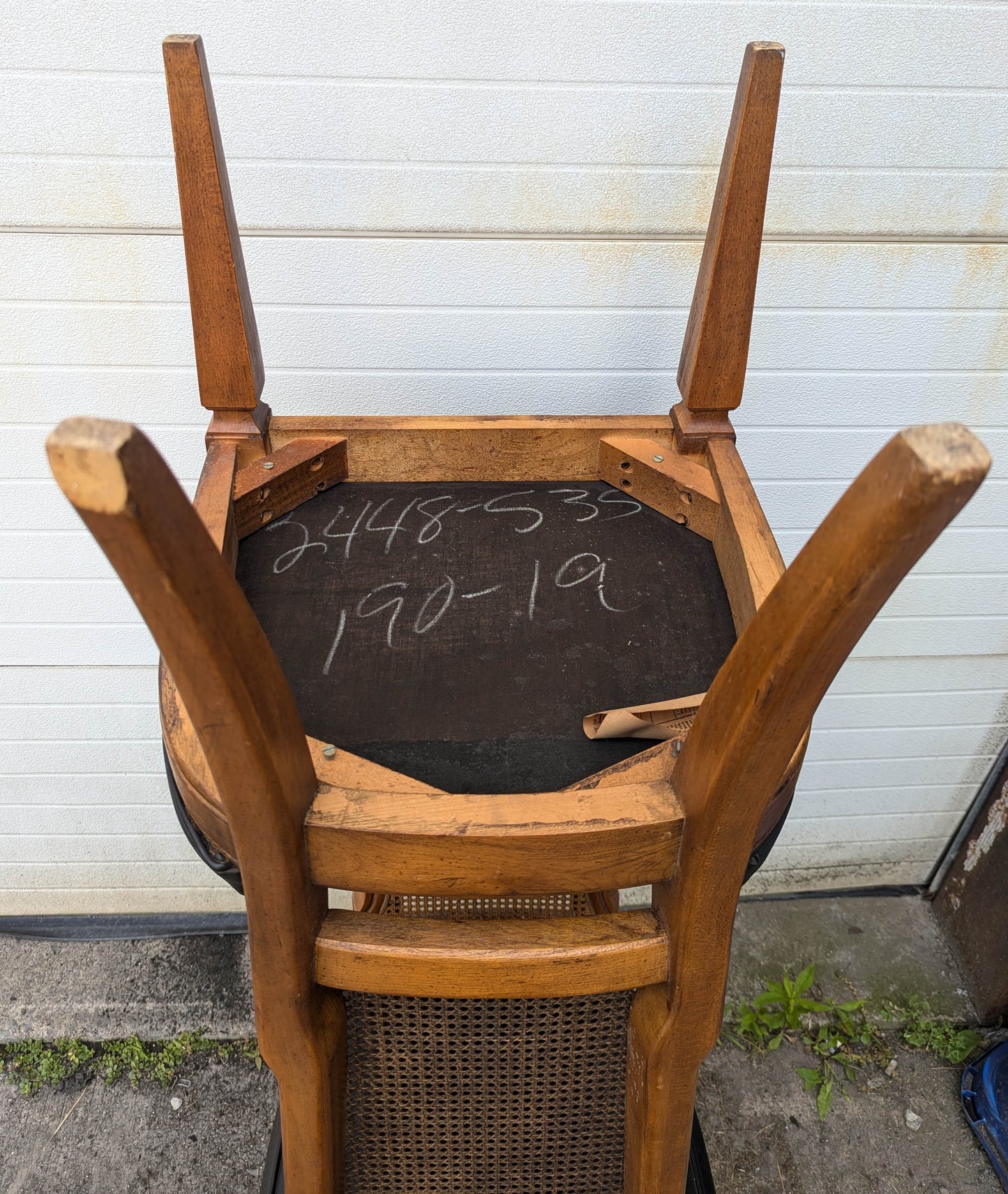 Pair Vintage Old American of Martinsville Wood Wooden Caned Back Side Dining Chair Vinyl Seat