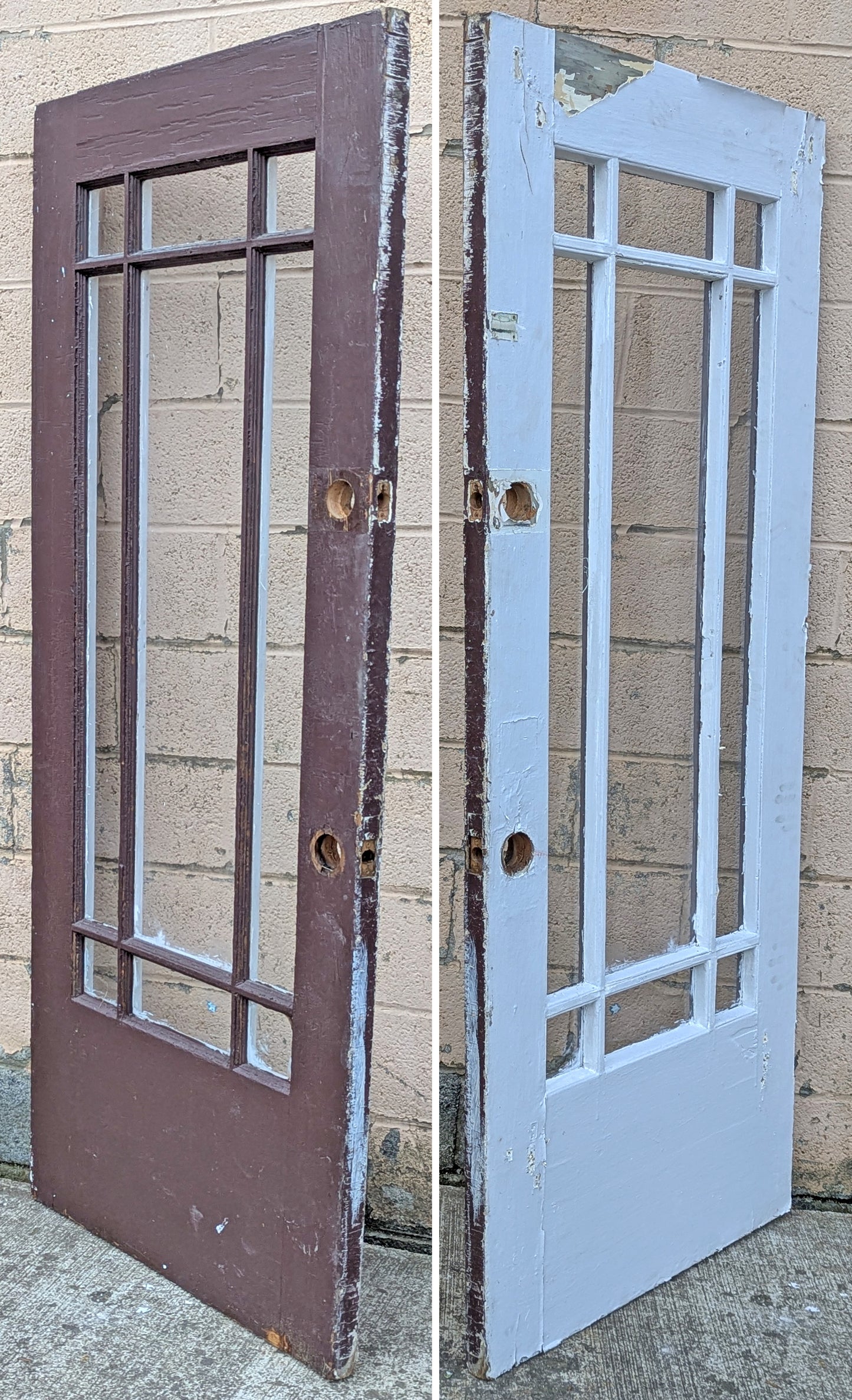 32"x78"x1.75" Antique Vintage Old Reclaimed Salvaged SOLID Wood Wooden Exterior Entry Mission Style Door 9 Windows Glass