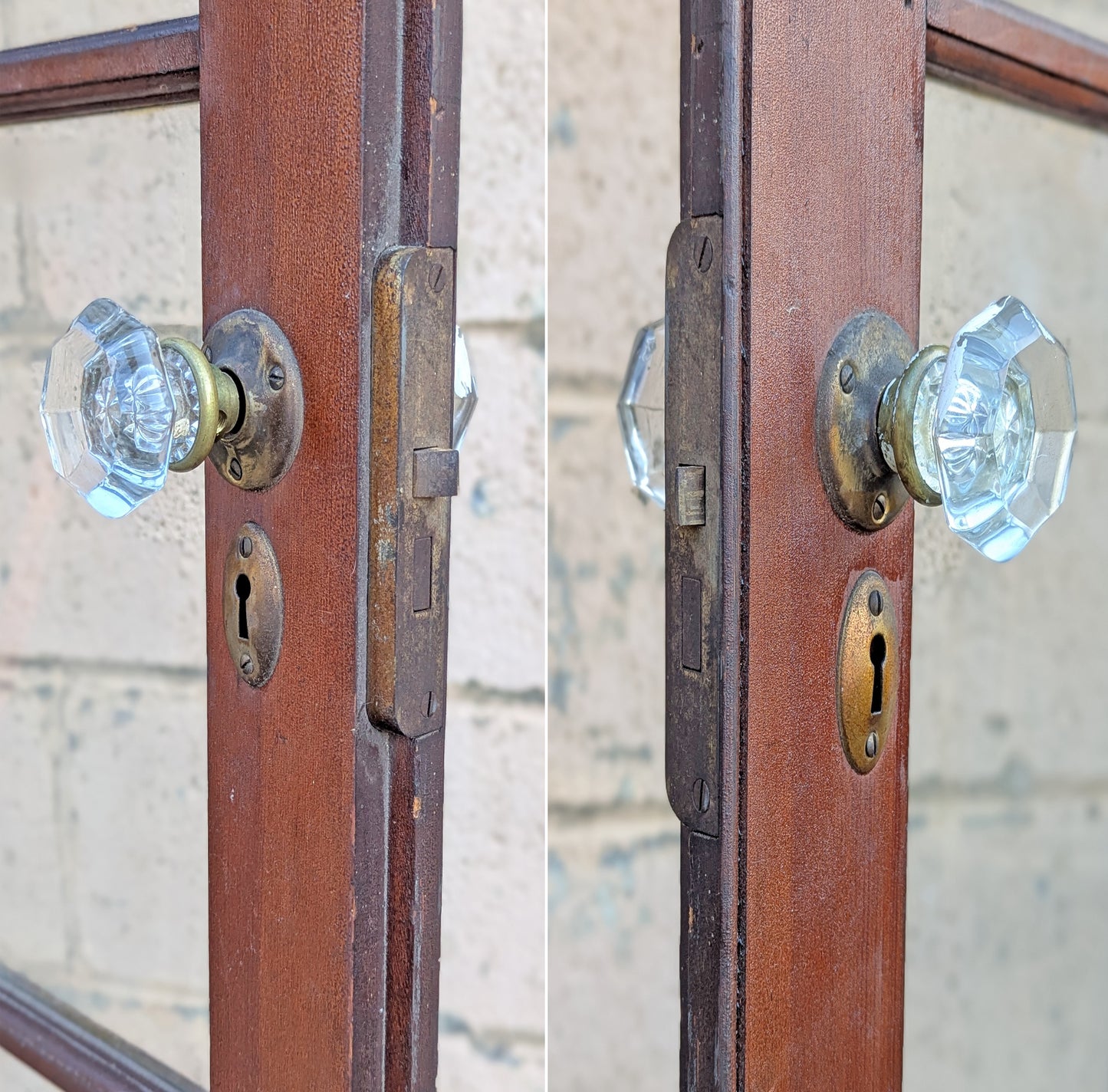 2 Available 64"x84" Pair of Antique Vintage Old Reclaimed Salvaged French Double SOLID Wood Wooden Doors 30 Windows Wavy Glass