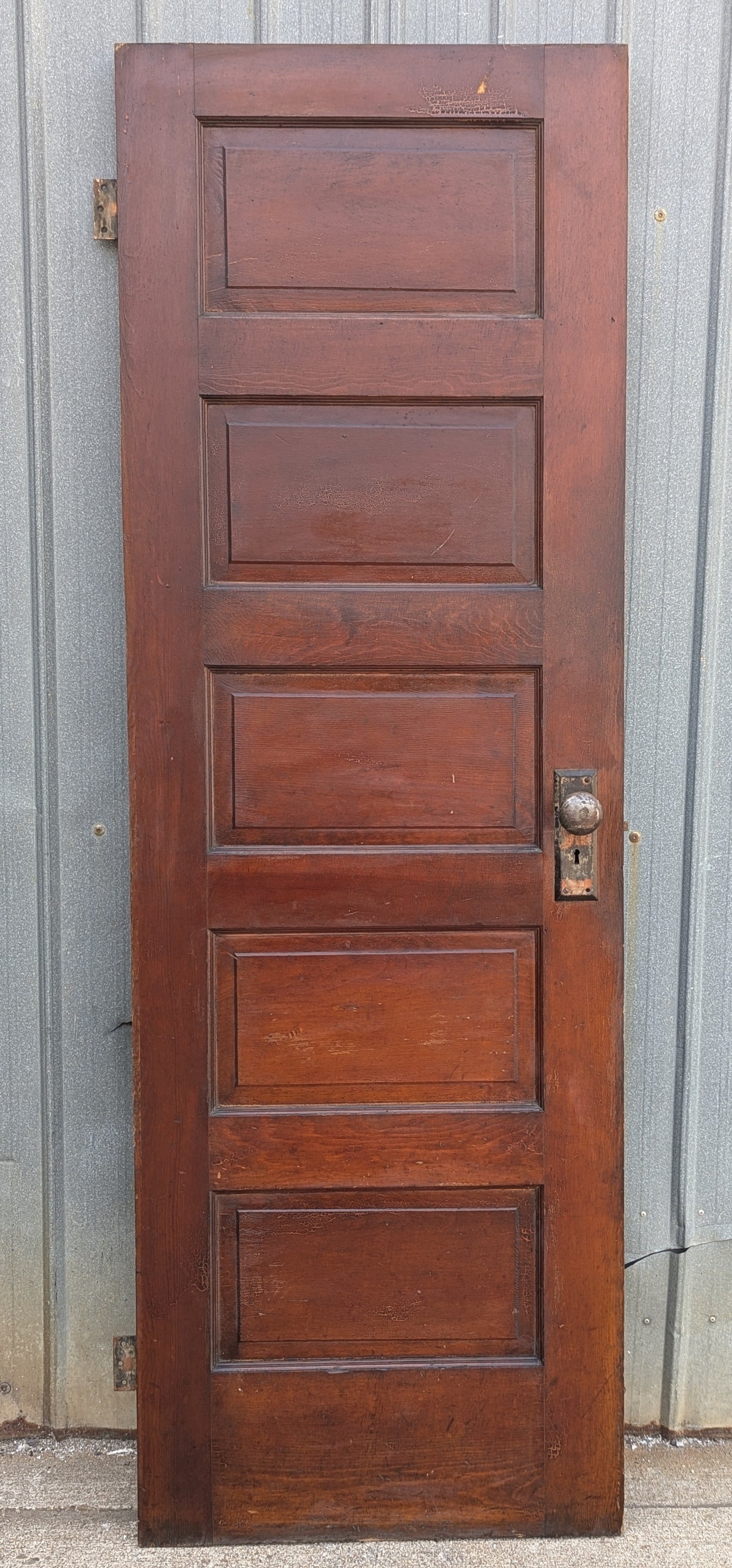 26"x77.5" Antique Vintage Old Reclaimed Salvaged Interior Wood Wooden Closet Pantry Door 5 Panels Lockset Hinges Hardware