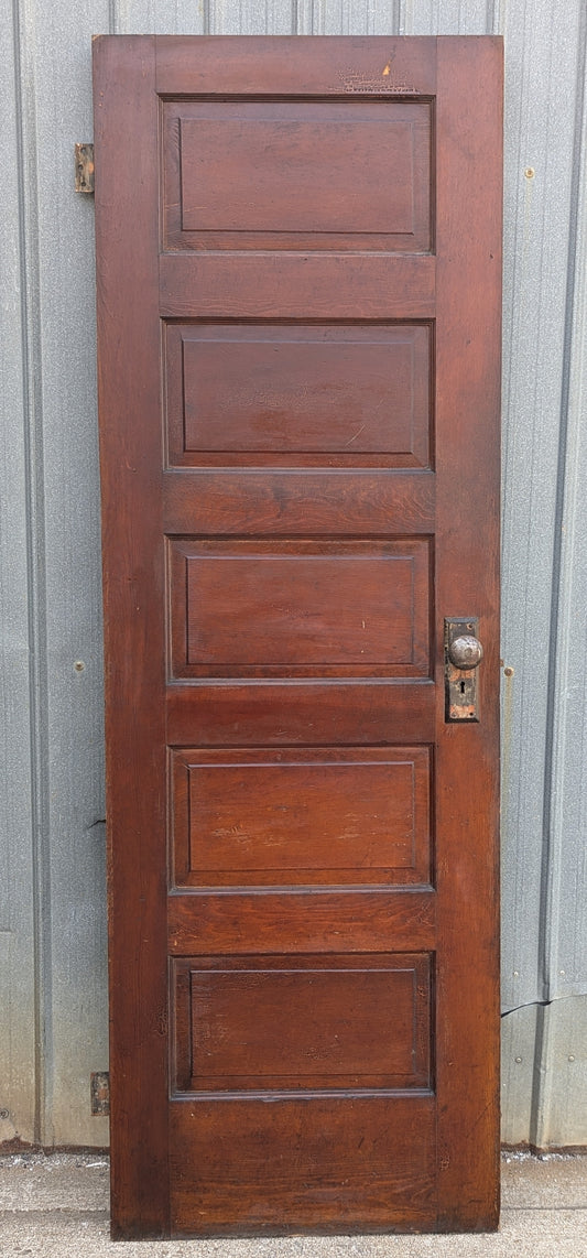 26"x77.5" Antique Vintage Old Reclaimed Salvaged Interior Wood Wooden Closet Pantry Door 5 Panels Lockset Hinges Hardware