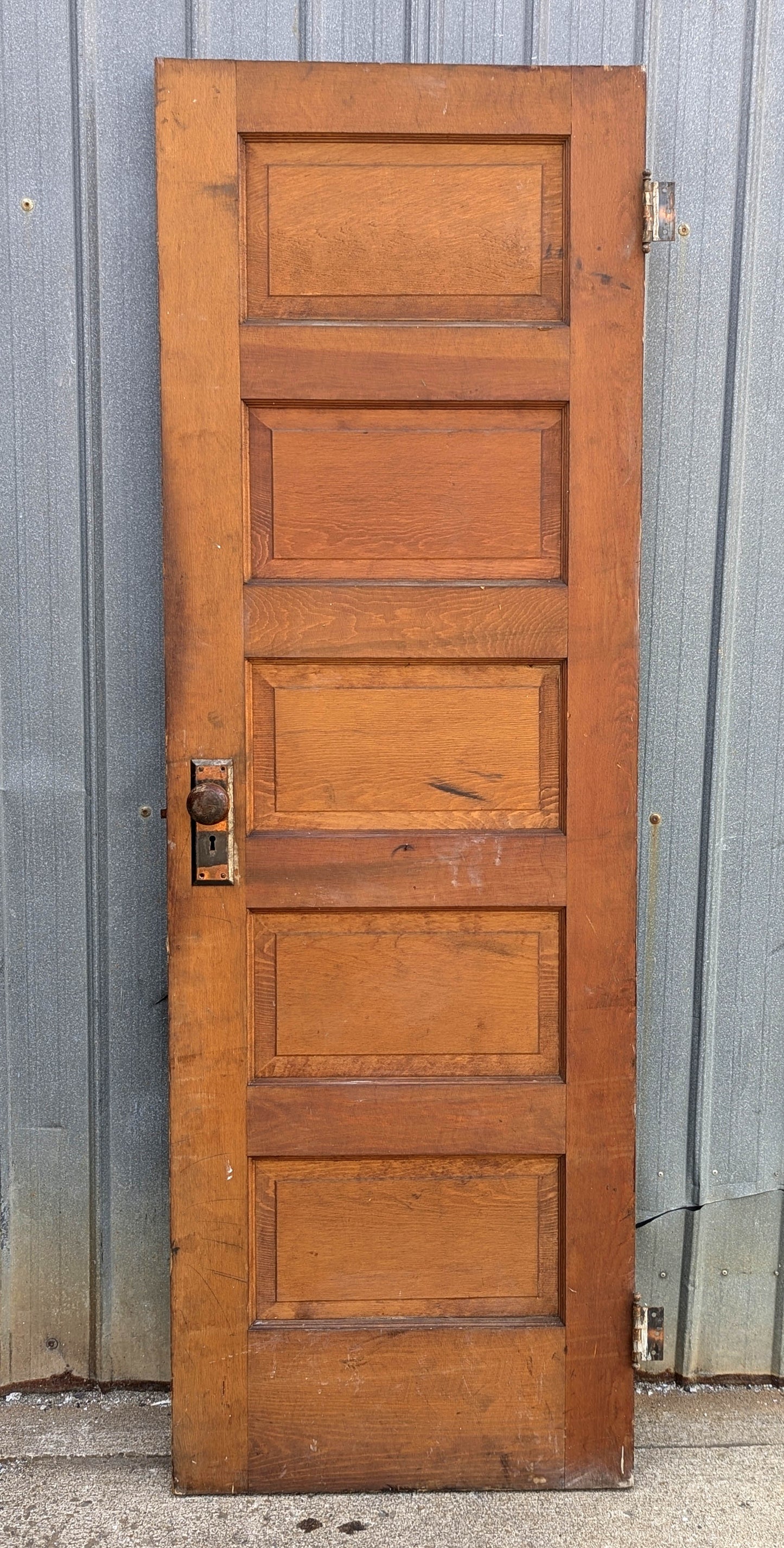 26"x77.5" Antique Vintage Old Reclaimed Salvaged Interior Wood Wooden Closet Pantry Door 5 Panels Lockset Hinges Hardware