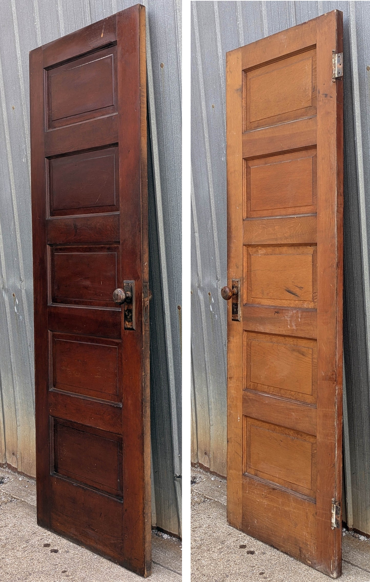 26"x77.5" Antique Vintage Old Reclaimed Salvaged Interior Wood Wooden Closet Pantry Door 5 Panels Lockset Hinges Hardware