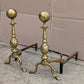 18"H Pair Antique Vintage Old Reclaimed Salvaged Brass Cannonball Federal Fireplace Andirons Logs Fire Dogs Log Holders