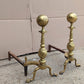 18"H Pair Antique Vintage Old Reclaimed Salvaged Brass Cannonball Federal Fireplace Andirons Logs Fire Dogs Log Holders