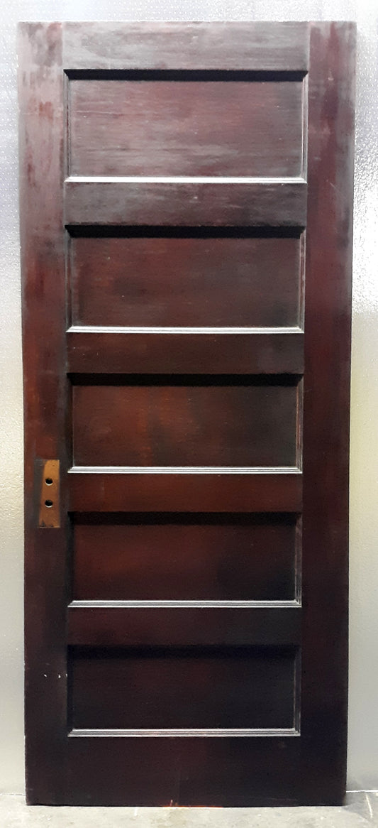 32"x79.5" Antique Vintage Old ReclaimedSalvaged SOLID Wood Wooden Interior Door 5 Panels