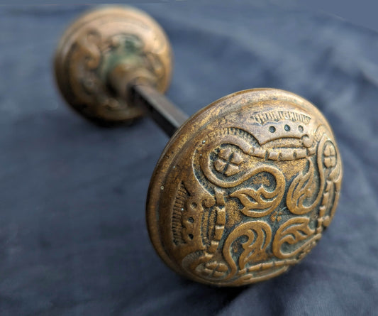 Pair Antique Vintage Old SOLID Cast Bronze Russell Erwin Victorian Eastlake  Doorknob Door Knobs