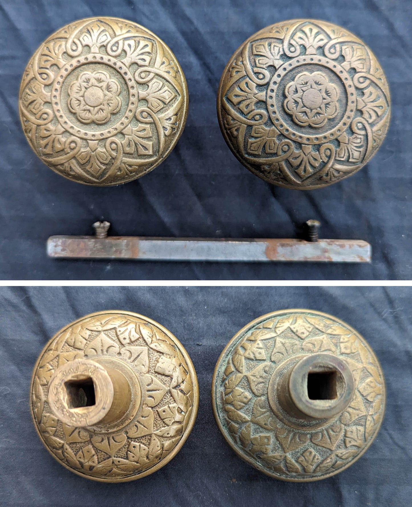 Pair Antique Vintage Old SOLID Cast Bronze Russell Erwin Victorian Eastlake  Doorknob Door Knobs