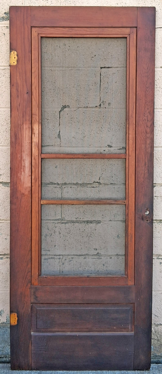 30"x78.5" Antique Vintage Old Victorian Style SOLID Wood Wooden Storm Screen Exterior Entry Door Removable 3 Windows