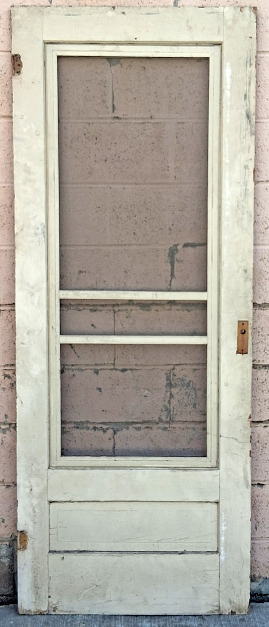 32"x81" Antique Vintage Old Victorian SOLID Wood Wooden Storm Screen Exterior Entry Door Removable Window