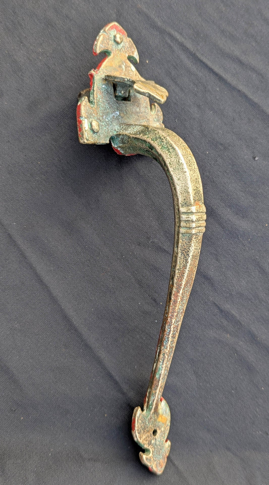 11.5" Antique Vintage Old Sargent Salvaged Reclaimed SOLID Nickel Cast Brass Curved Entry Exterior Door Handle Pull