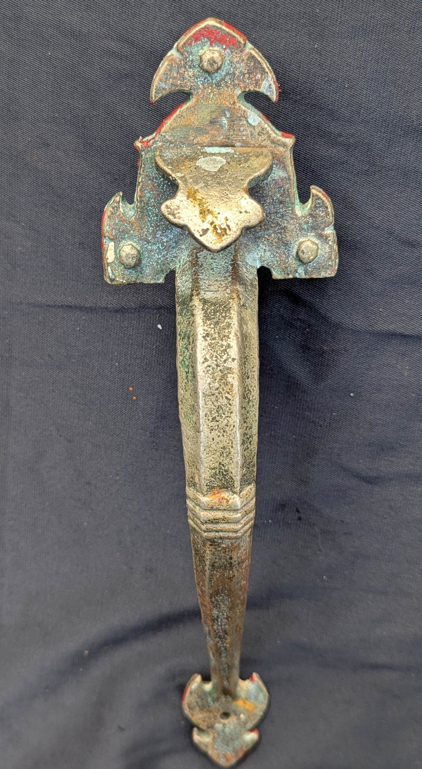 11.5" Antique Vintage Old Sargent Salvaged Reclaimed SOLID Nickel Cast Brass Curved Entry Exterior Door Handle Pull