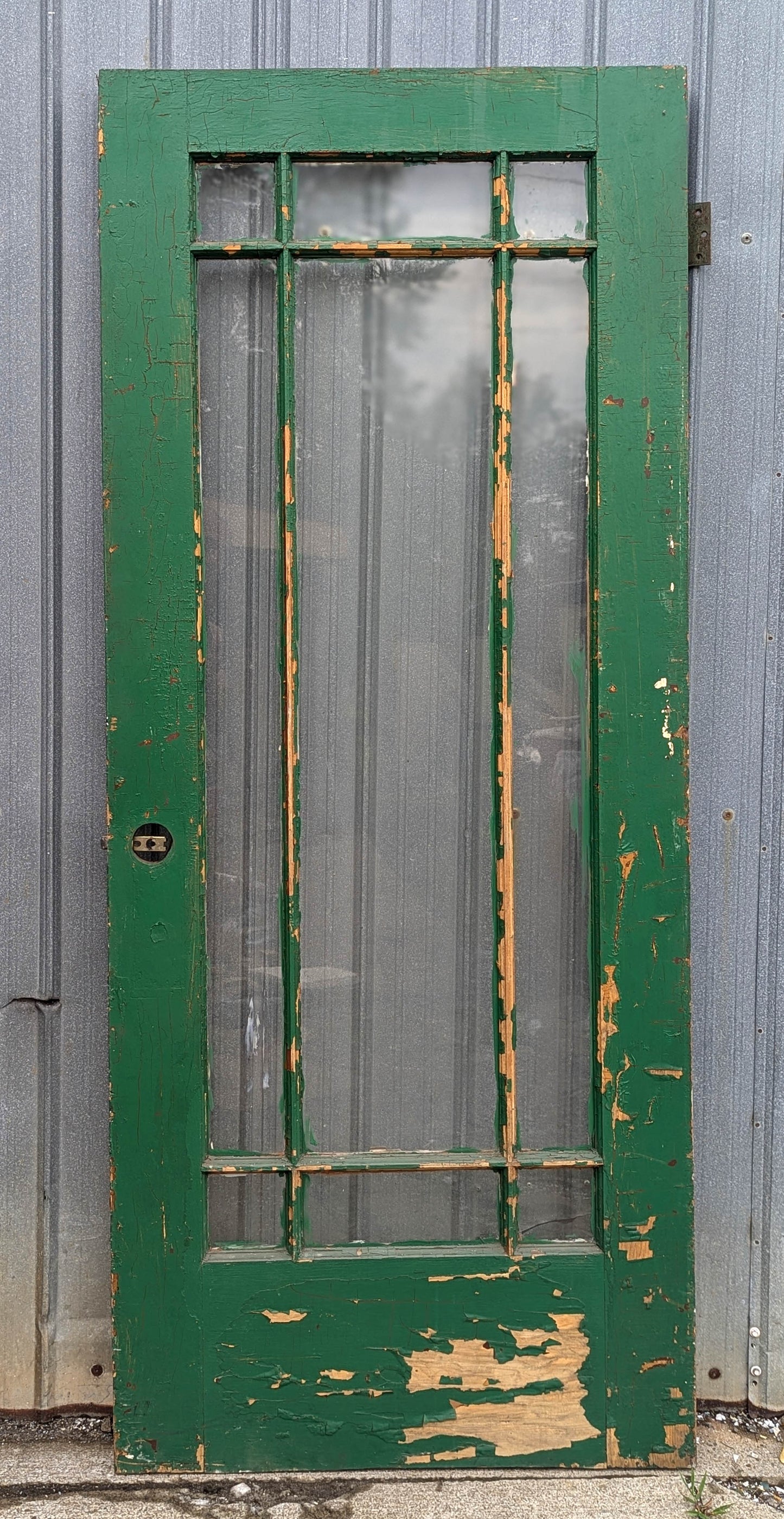 32"x78"x1.75" Antique Vintage Old Reclaimed Salvaged Craftsman Mission Prairie Wood Wooden Interior Entry Door 9 Windows Glass Lites Panes