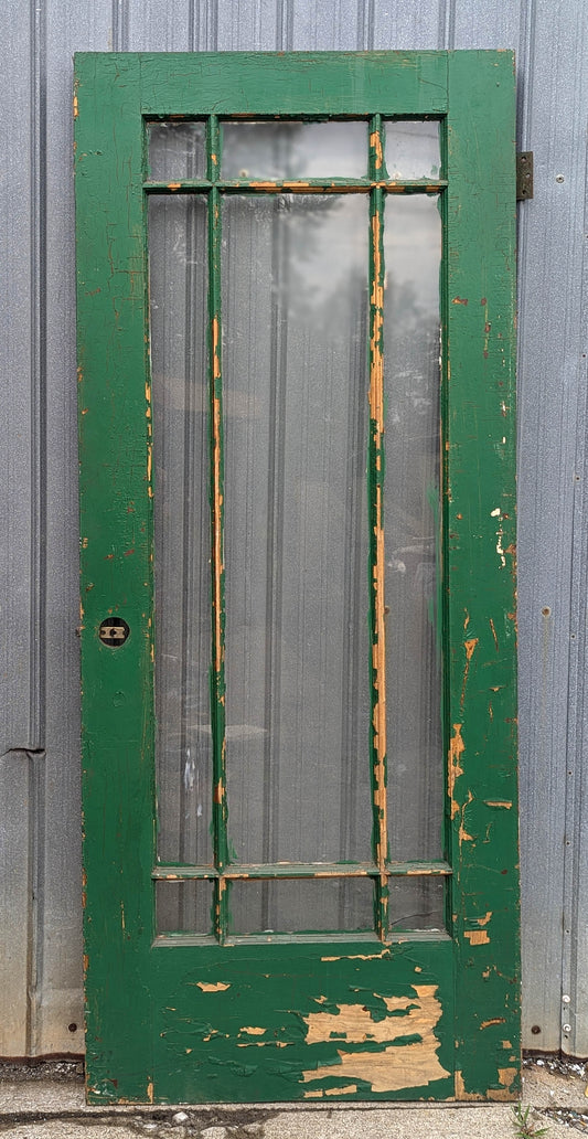 32"x78"x1.75" Antique Vintage Old Reclaimed Salvaged Craftsman Mission Prairie Wood Wooden Interior Entry Door 9 Windows Glass Lites Panes