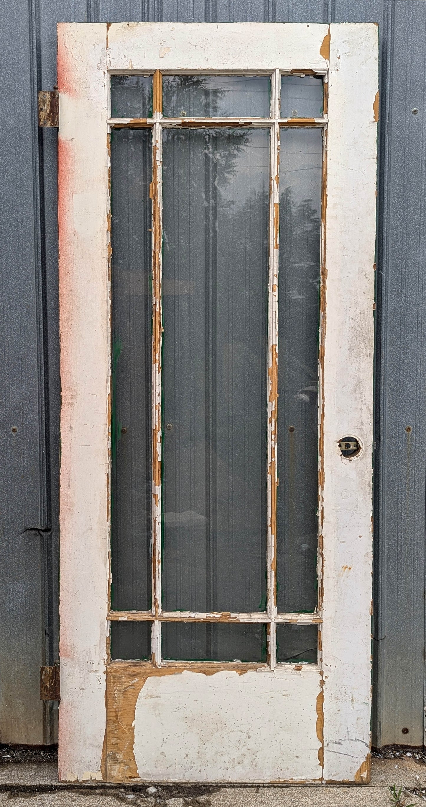 32"x78"x1.75" Antique Vintage Old Reclaimed Salvaged Craftsman Mission Prairie Wood Wooden Interior Entry Door 9 Windows Glass Lites Panes