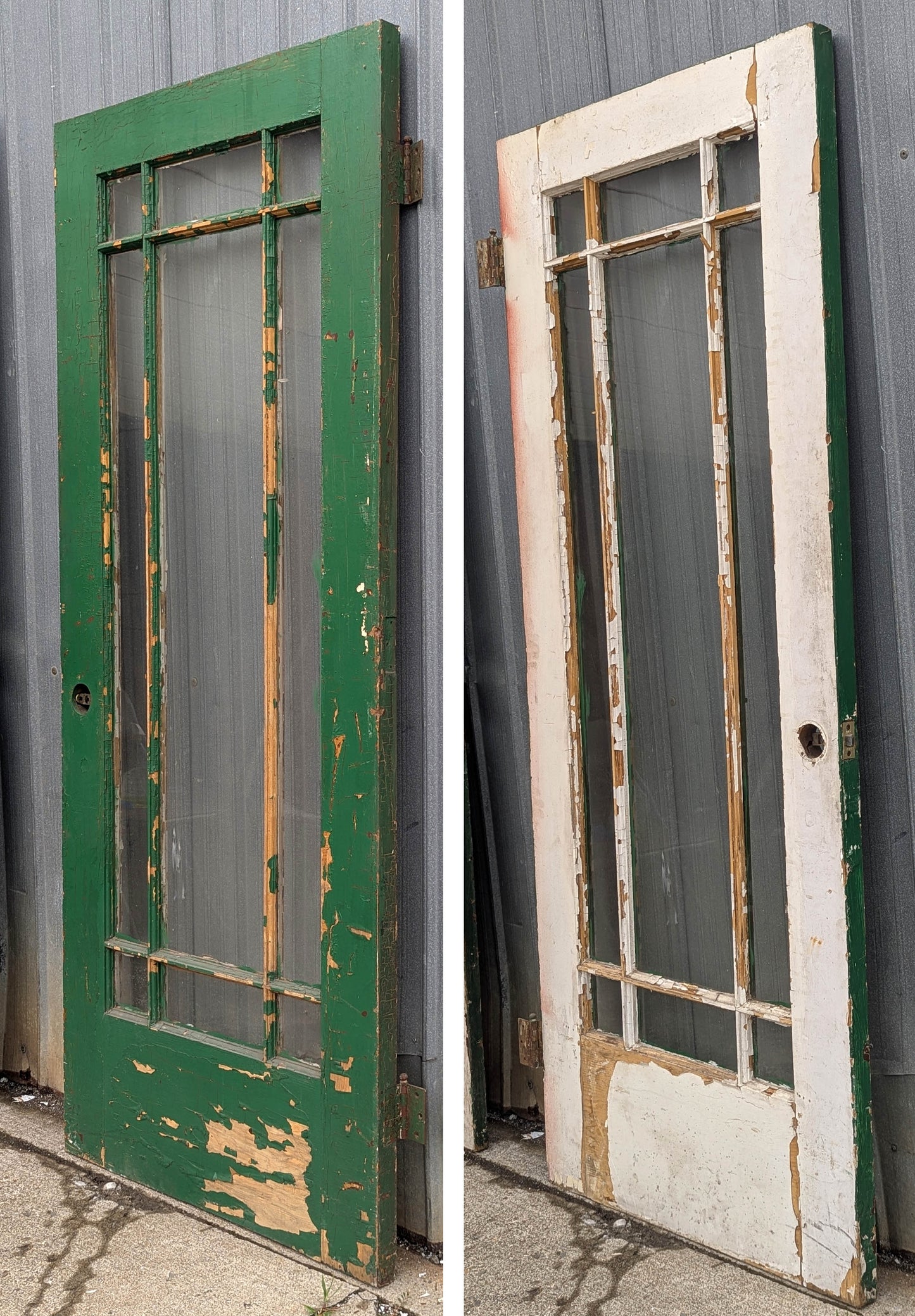 32"x78"x1.75" Antique Vintage Old Reclaimed Salvaged Craftsman Mission Prairie Wood Wooden Interior Entry Door 9 Windows Glass Lites Panes