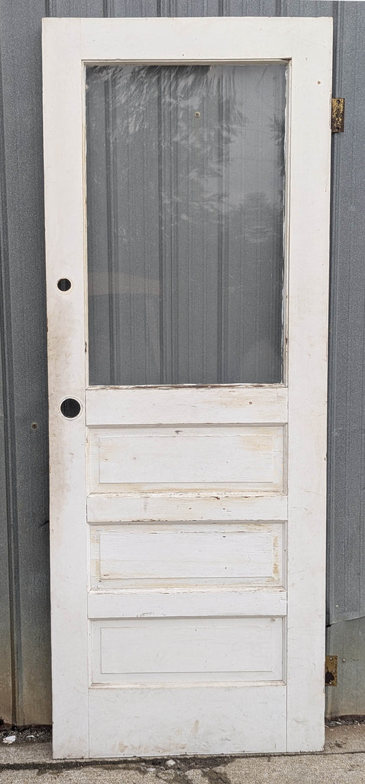 30"x79" Antique Vintage Old Reclaimed Salvaged SOLID Wood Wooden Side Back Entry Exterior Door Window Wavy Glass Lite Pane