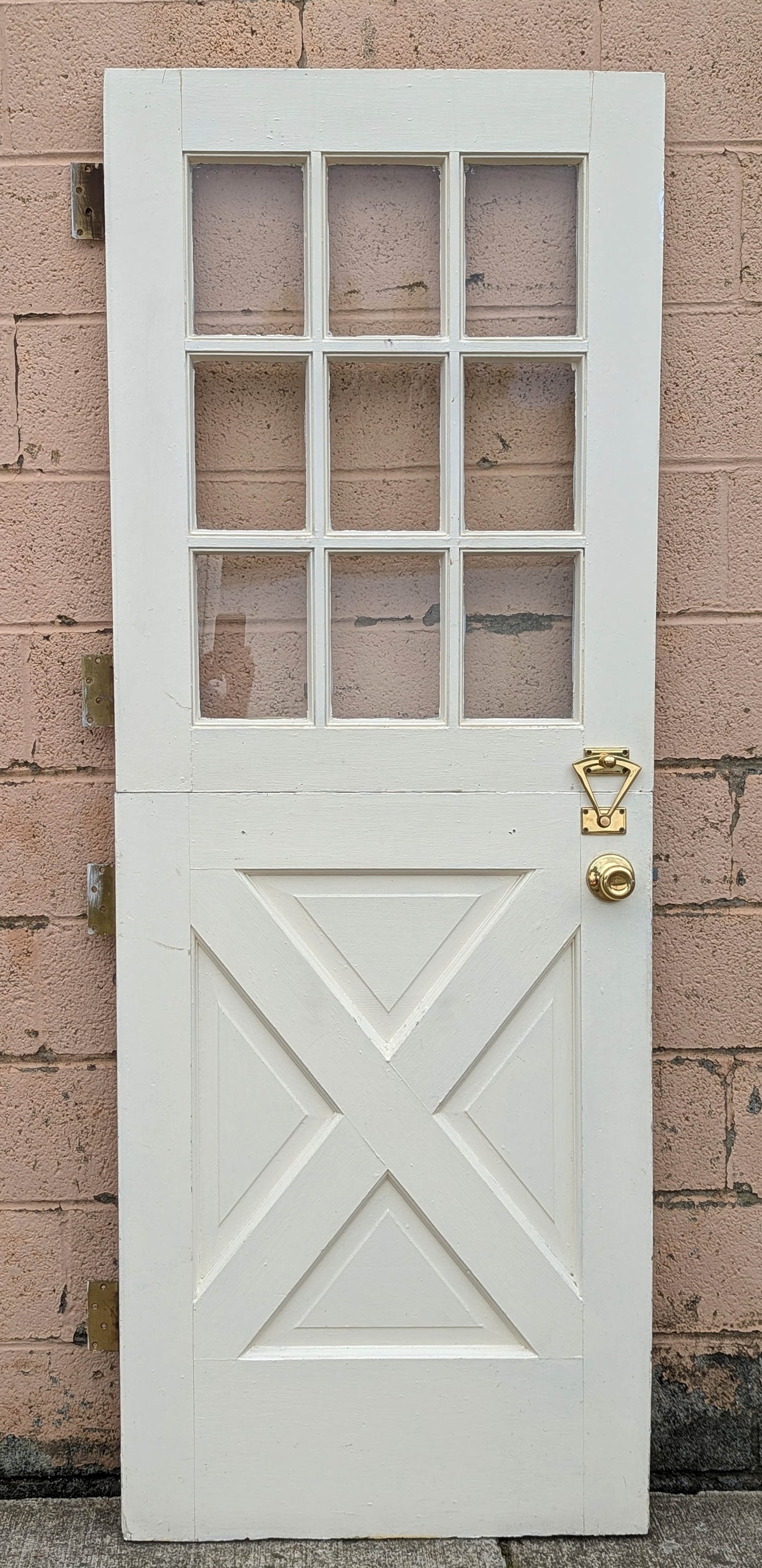 30"x79"x1.75" Antique Vintage Old SOLID Wood Wooden Dutch Split Side Back Entry Exterior Door 9 Window Glass Lite Crossbuck Panels Hardware