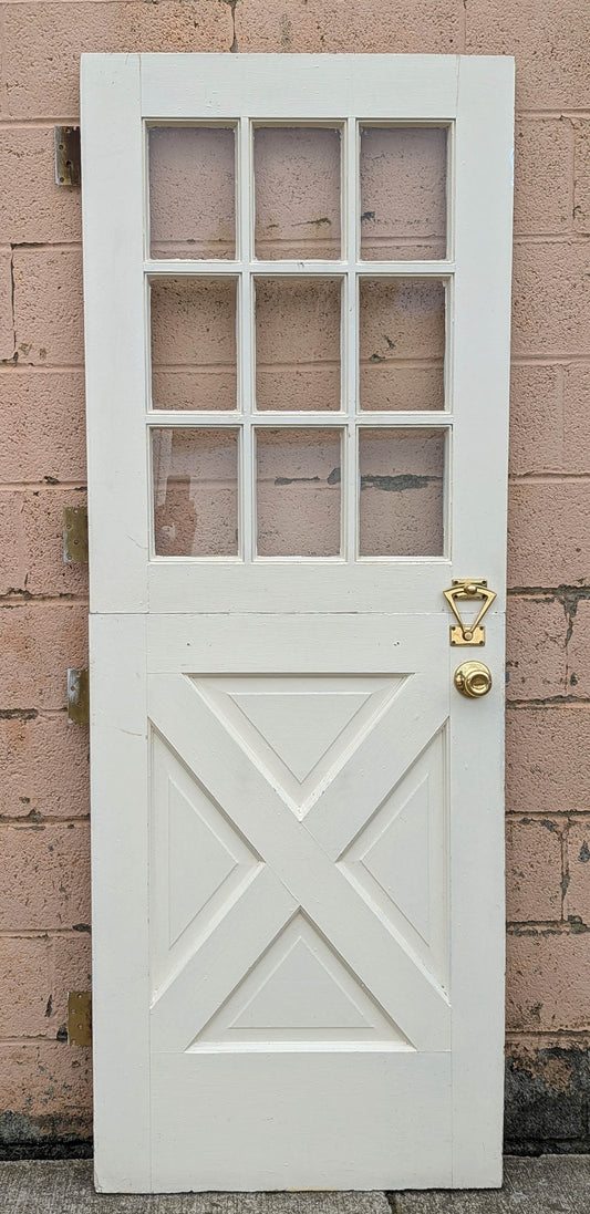 30"x79"x1.75" Antique Vintage Old SOLID Wood Wooden Dutch Split Side Back Entry Exterior Door 9 Window Glass Lite Crossbuck Panels Hardware