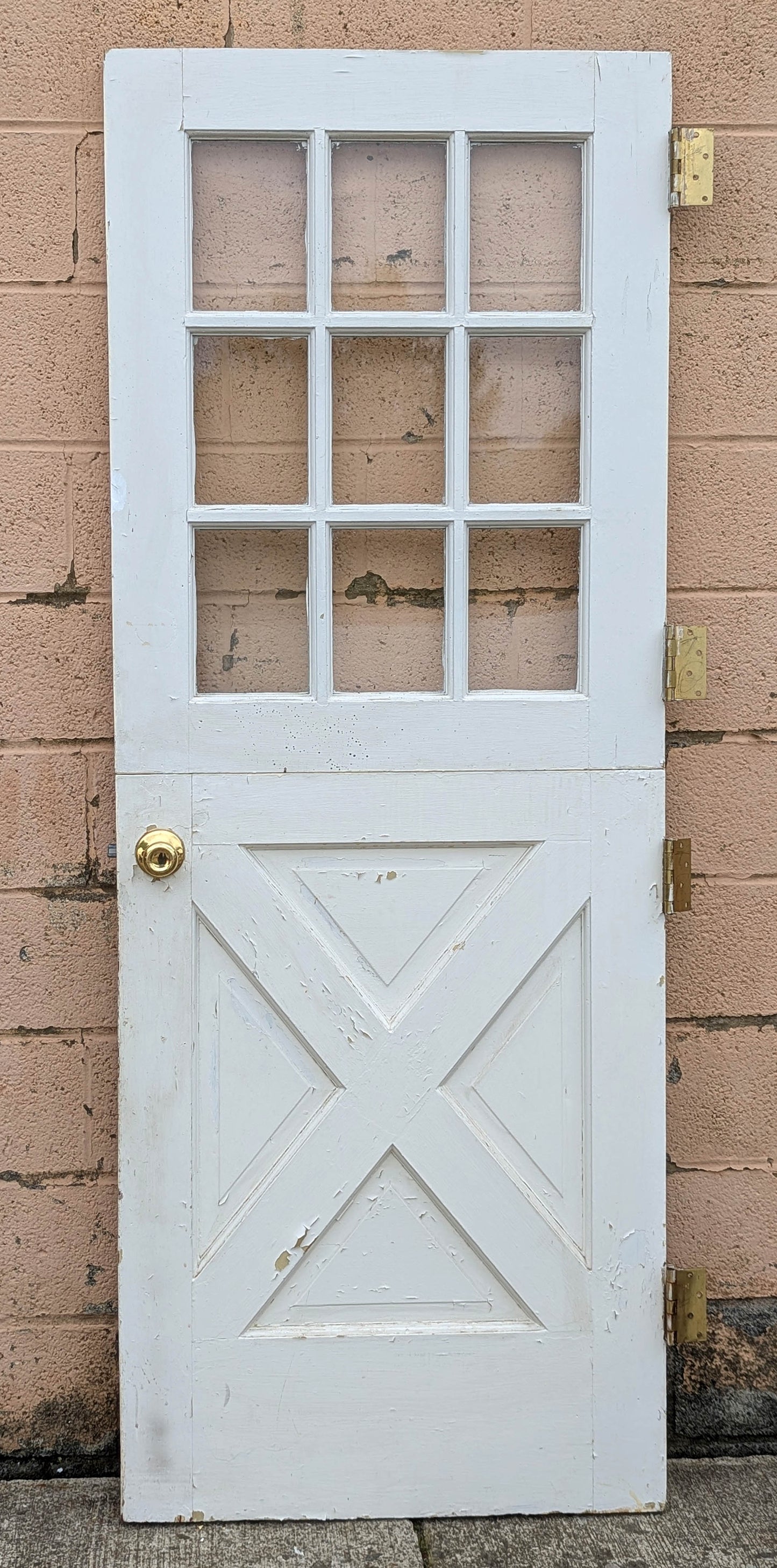 30"x79"x1.75" Antique Vintage Old SOLID Wood Wooden Dutch Split Side Back Entry Exterior Door 9 Window Glass Lite Crossbuck Panels Hardware